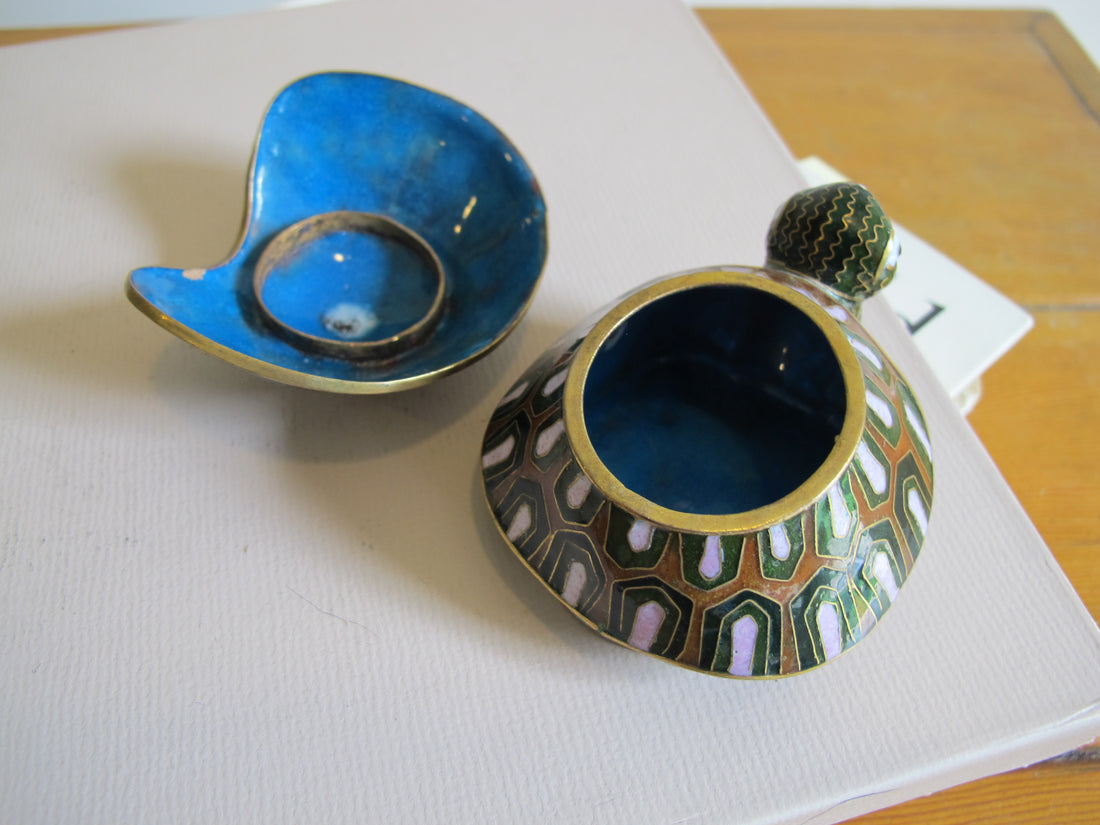 Enameled Turtle Trinket Jewelry Box Vintage