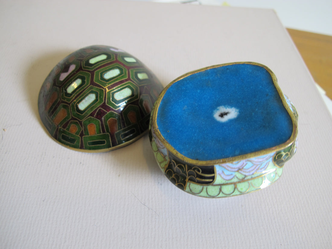 Enameled Turtle Trinket Jewelry Box Vintage
