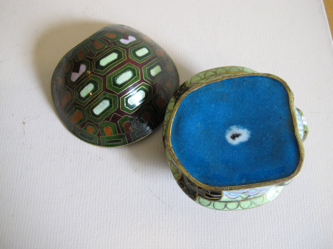 Enameled Turtle Trinket Jewelry Box Vintage