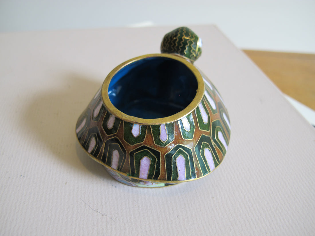 Enameled Turtle Trinket Jewelry Box Vintage