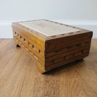Vintage Mexican Tile & Carved Wood Jewelry Box with Mirror – Handcrafted Folk Art Keepsake Box