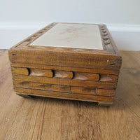 Vintage Mexican Tile & Carved Wood Jewelry Box with Mirror – Handcrafted Folk Art Keepsake Box