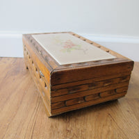 Vintage Mexican Tile & Carved Wood Jewelry Box with Mirror – Handcrafted Folk Art Keepsake Box