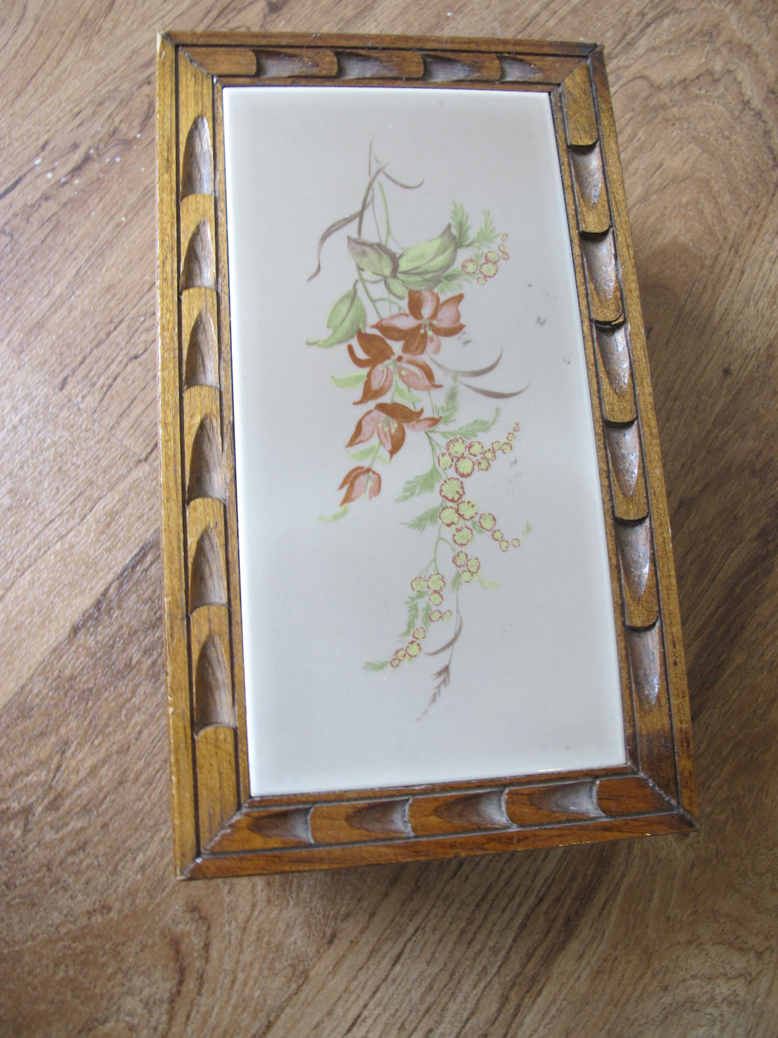 Vintage Mexican Tile & Carved Wood Jewelry Box with Mirror – Handcrafted Folk Art Keepsake Box