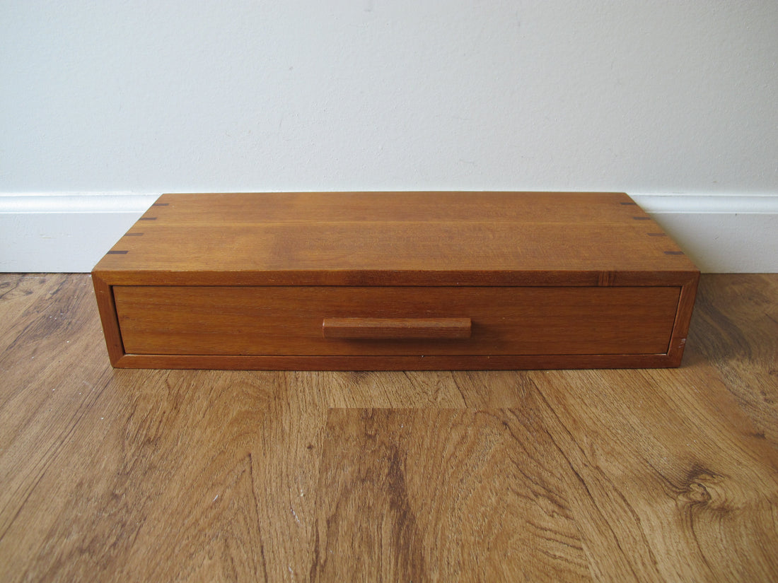 Vintage Danish Modern Teak Wall Shelf with Drawer – Mid-Century Scandinavian Floating Storage