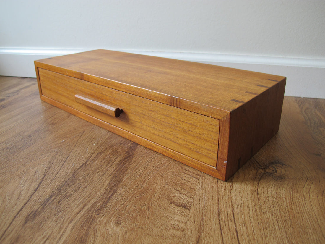 Vintage Danish Modern Teak Wall Shelf with Drawer – Mid-Century Scandinavian Floating Storage