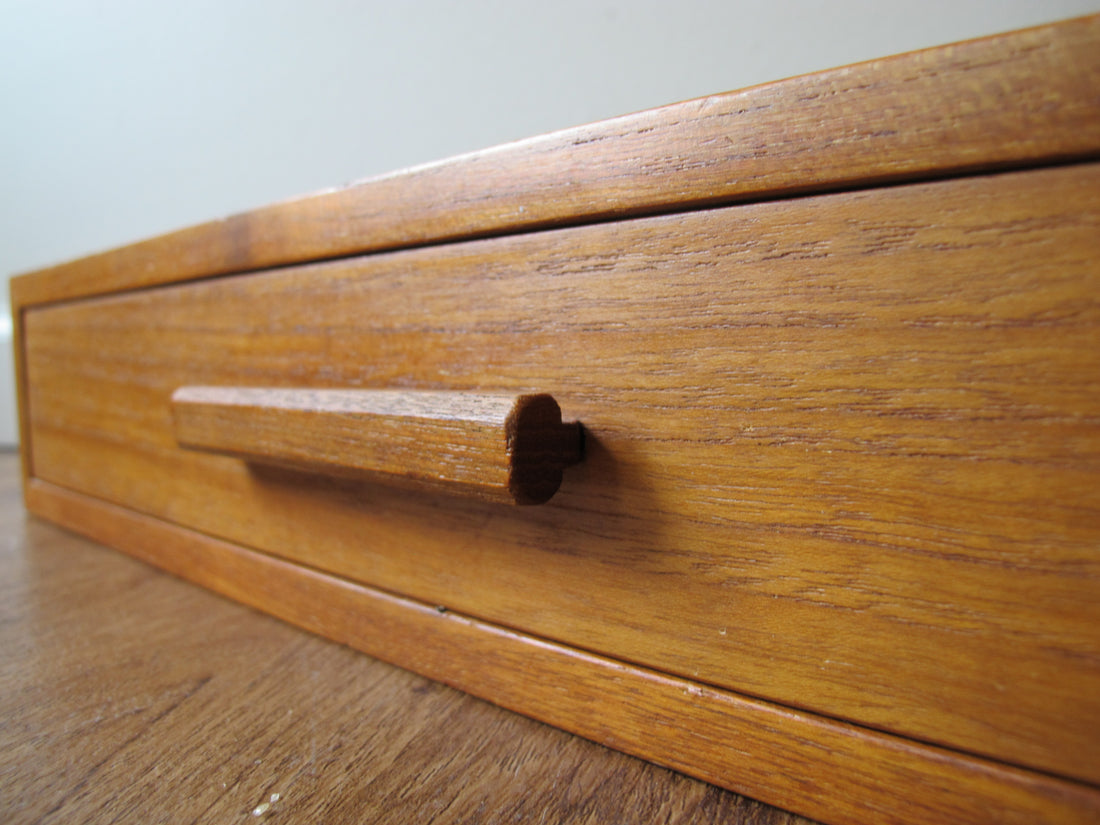 Vintage Danish Modern Teak Wall Shelf with Drawer – Mid-Century Scandinavian Floating Storage