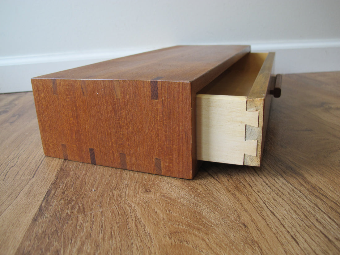 Vintage Danish Modern Teak Wall Shelf with Drawer – Mid-Century Scandinavian Floating Storage