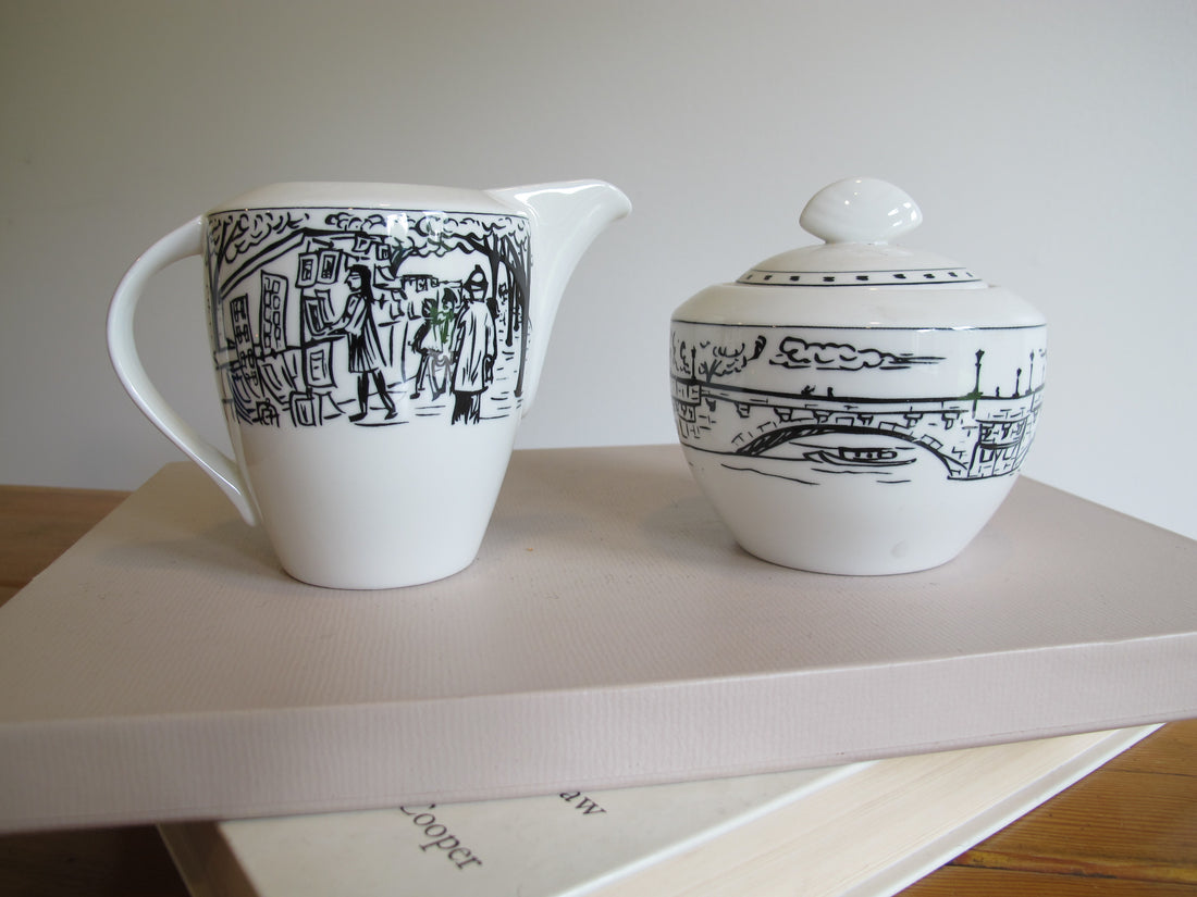 Vintage Mikasa Paris Scenes Sugar Bowl & Creamer Set – Porcelain French Café Collection