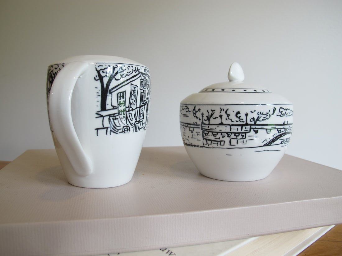 Vintage Mikasa Paris Scenes Sugar Bowl & Creamer Set – Porcelain French Café Collection