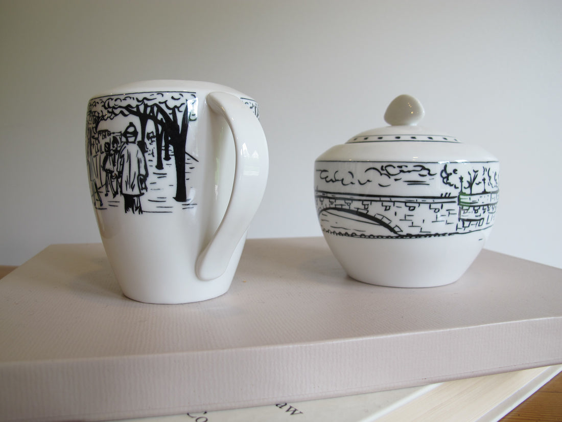 Vintage Mikasa Paris Scenes Sugar Bowl & Creamer Set – Porcelain French Café Collection