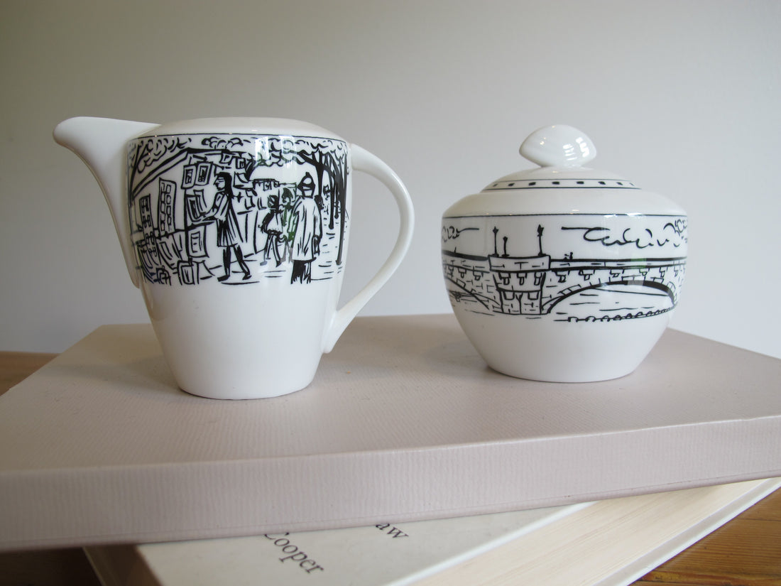 Vintage Mikasa Paris Scenes Sugar Bowl & Creamer Set – Porcelain French Café Collection