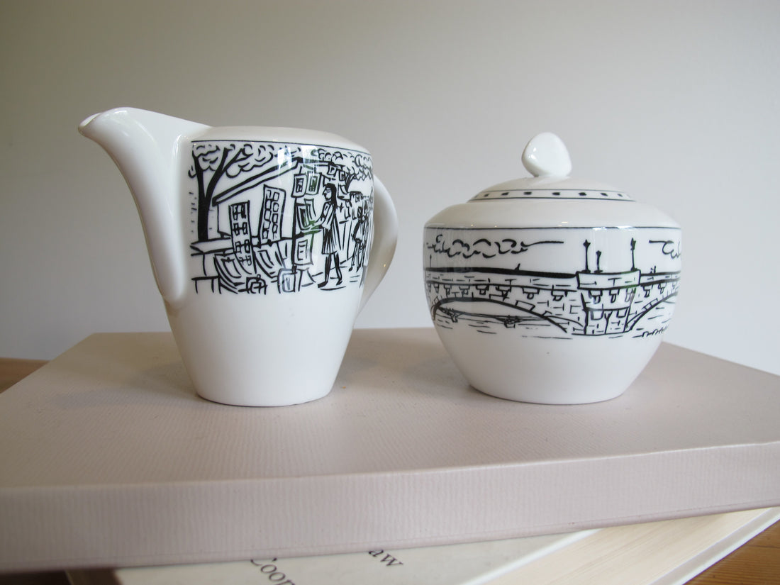 Vintage Mikasa Paris Scenes Sugar Bowl & Creamer Set – Porcelain French Café Collection