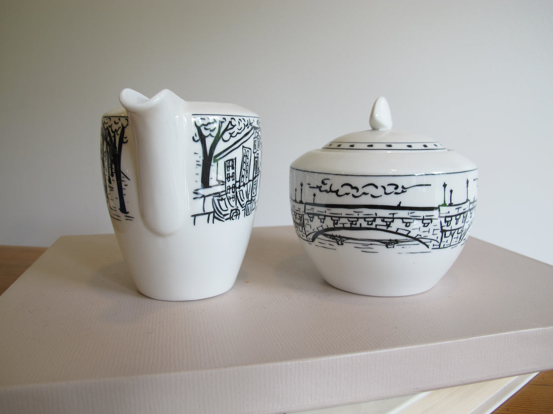 Vintage Mikasa Paris Scenes Sugar Bowl & Creamer Set – Porcelain French Café Collection