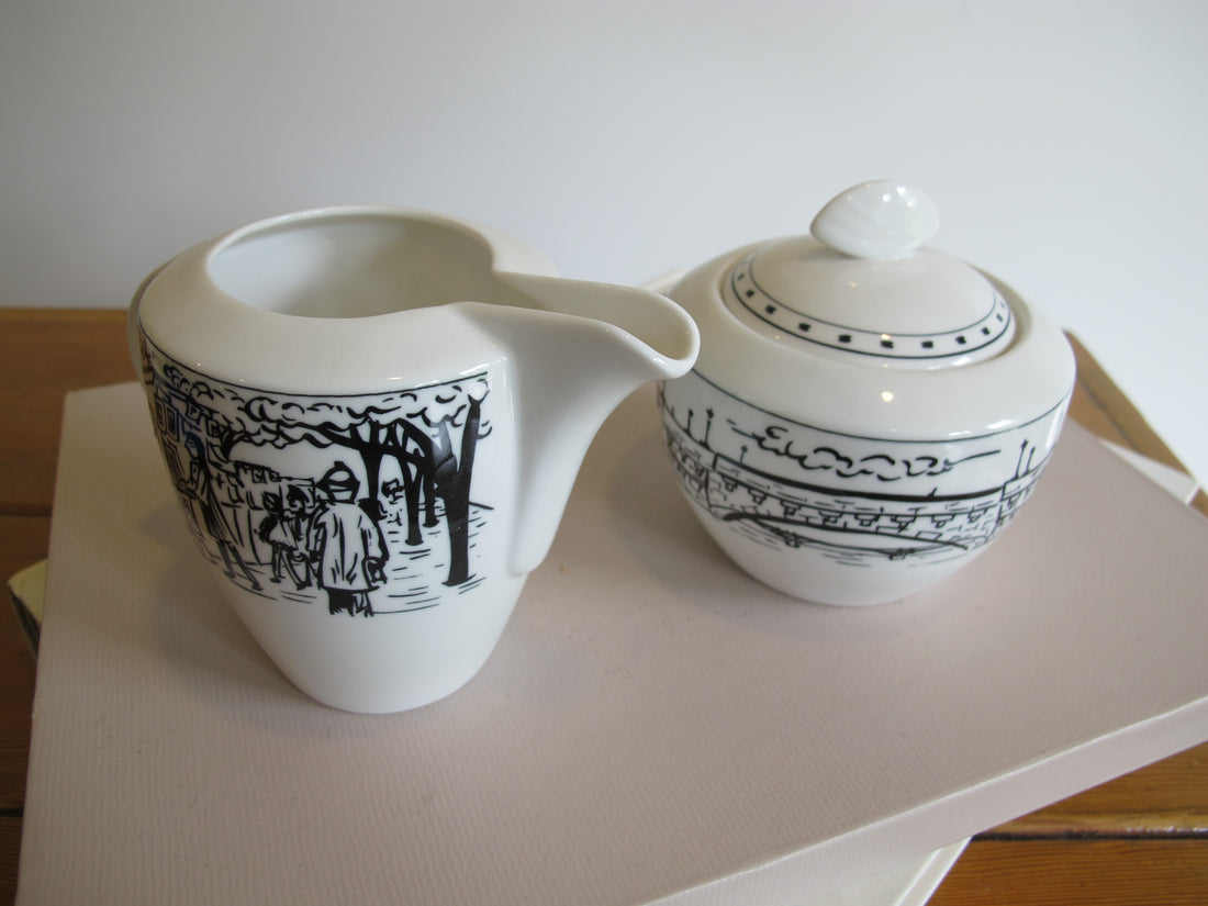 Vintage Mikasa Paris Scenes Sugar Bowl & Creamer Set – Porcelain French Café Collection