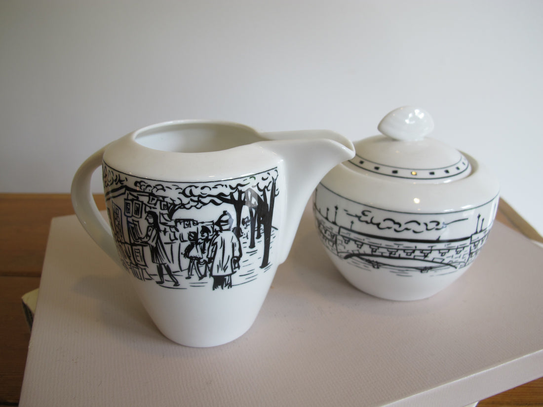 Vintage Mikasa Paris Scenes Sugar Bowl & Creamer Set – Porcelain French Café Collection