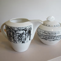 Vintage Mikasa Paris Scenes Sugar Bowl & Creamer Set – Porcelain French Café Collection
