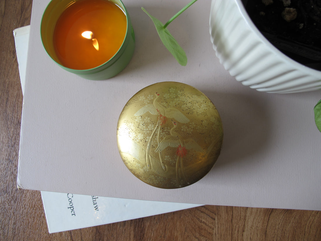 Lacquered Gold Round Box Japan Vintage