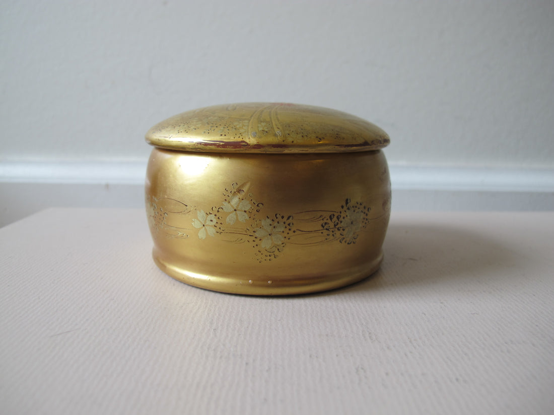 Lacquered Gold Round Box Japan Vintage