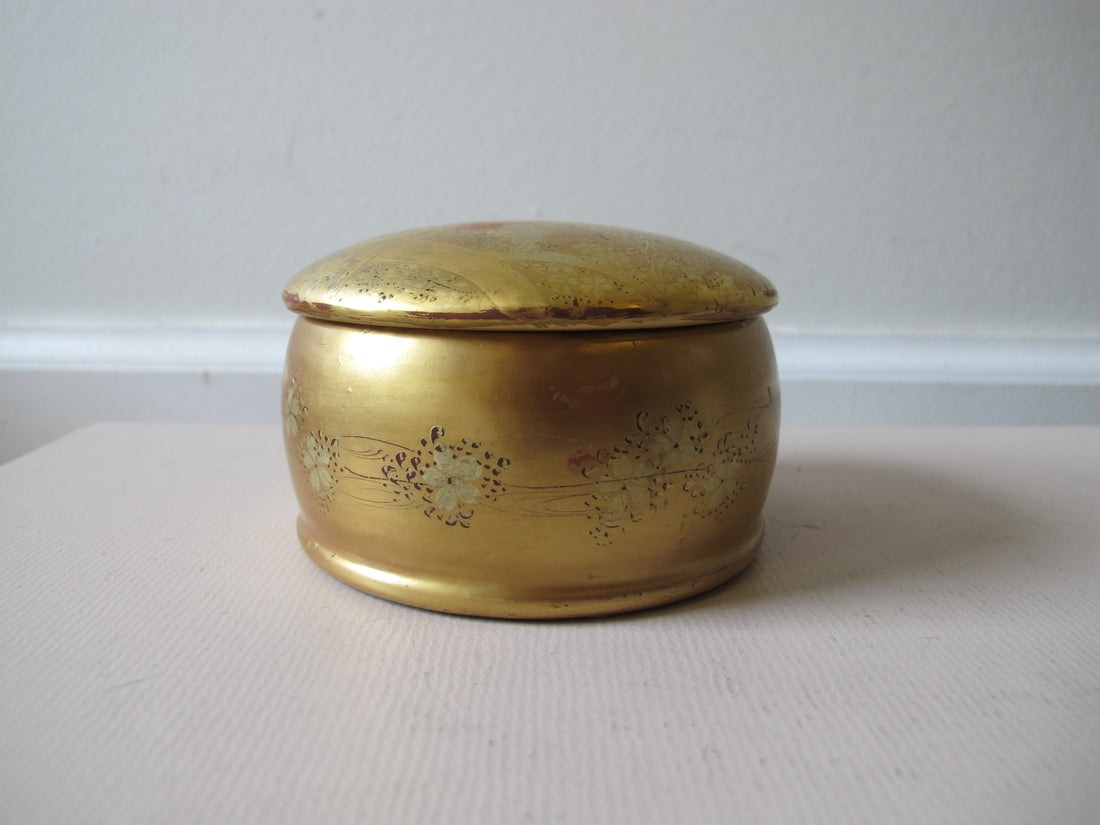 Lacquered Gold Round Box Japan Vintage