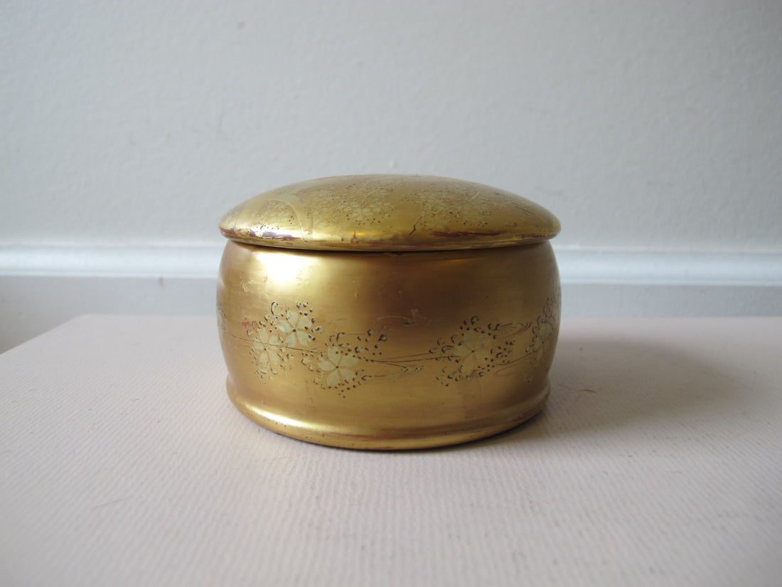 Lacquered Gold Round Box Japan Vintage