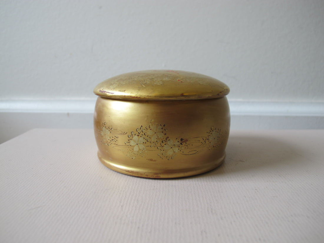 Lacquered Gold Round Box Japan Vintage