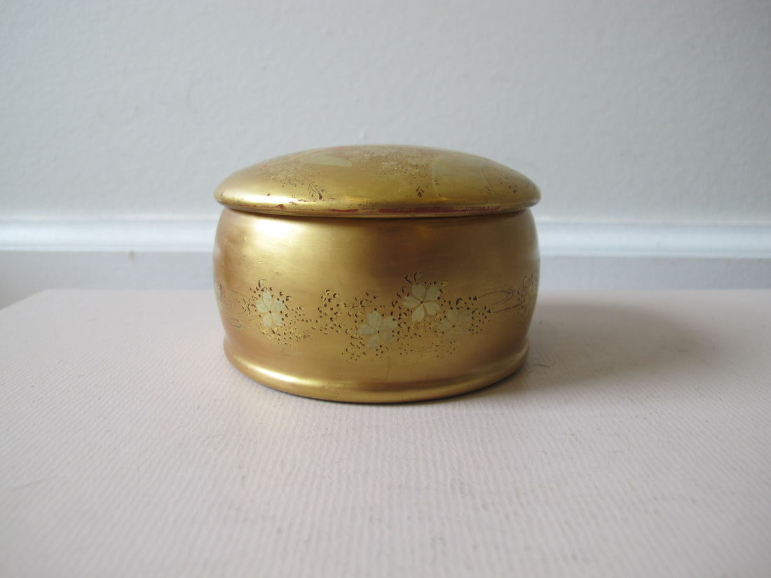 Lacquered Gold Round Box Japan Vintage