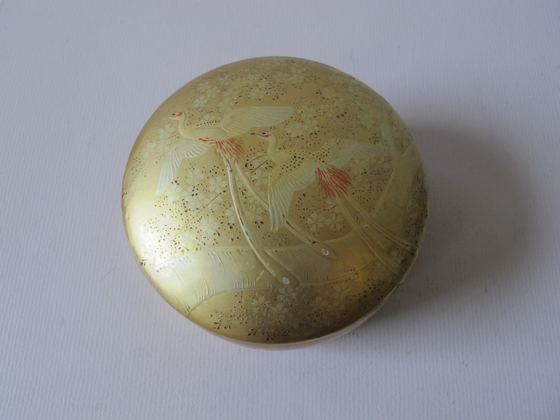 Lacquered Gold Round Box Japan Vintage