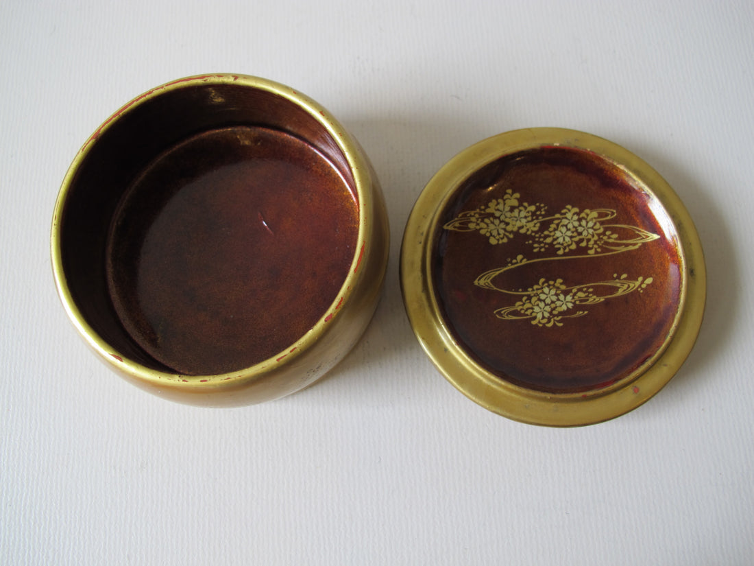 Lacquered Gold Round Box Japan Vintage