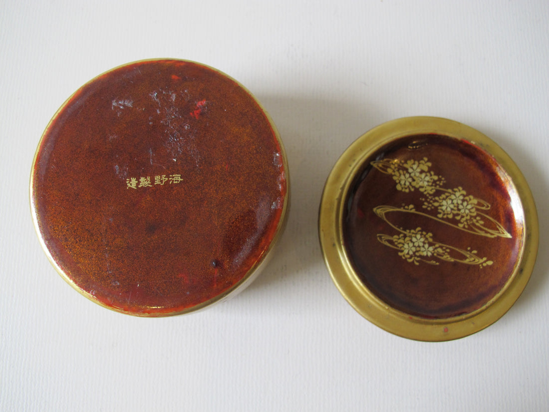 Lacquered Gold Round Box Japan Vintage