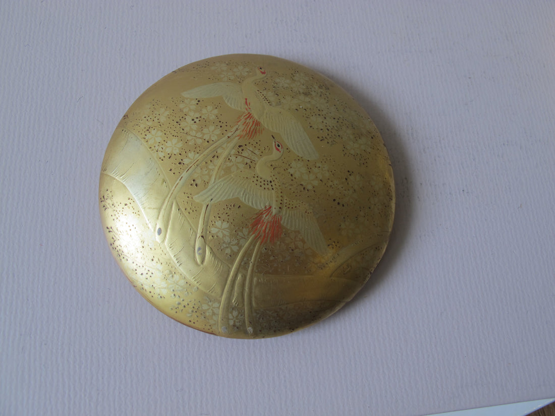 Lacquered Gold Round Box Japan Vintage