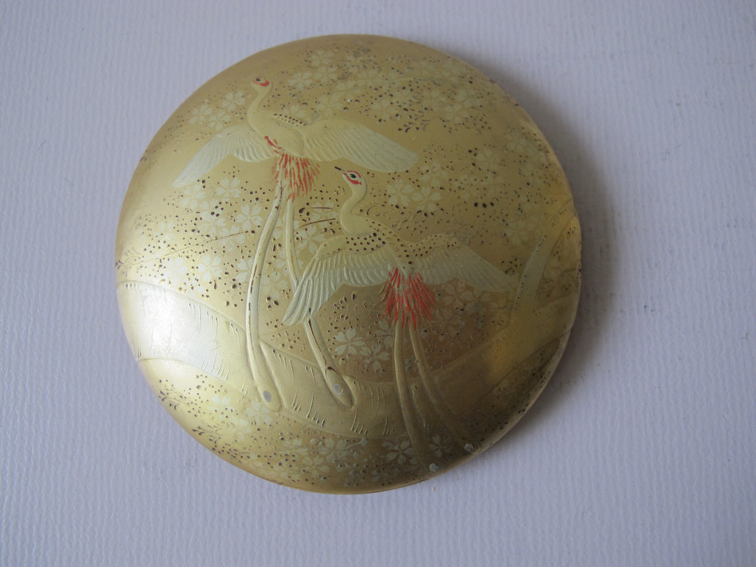 Lacquered Gold Round Box Japan Vintage