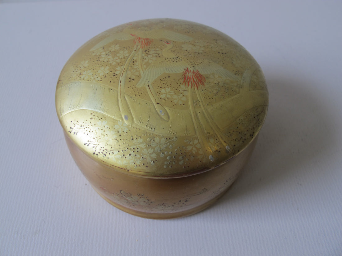 Lacquered Gold Round Box Japan Vintage
