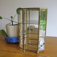 Mirrored Brass and Glass Miniature Curio Cabinet Wall Shelf