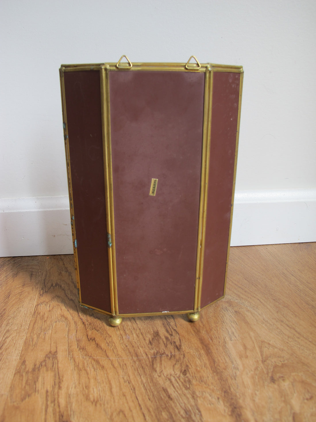 Mirrored Brass and Glass Miniature Curio Cabinet Wall Shelf