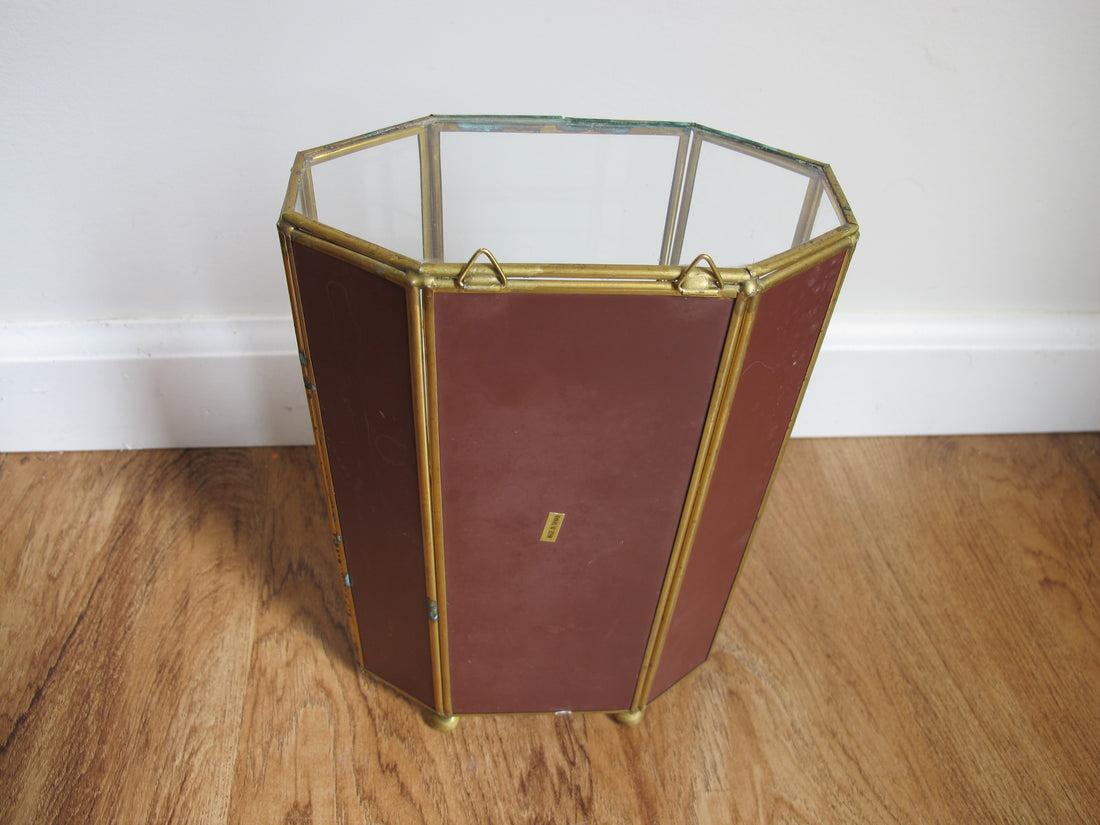Mirrored Brass and Glass Miniature Curio Cabinet Wall Shelf