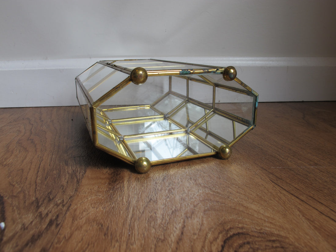 Mirrored Brass and Glass Miniature Curio Cabinet Wall Shelf