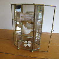 Mirrored Brass and Glass Miniature Curio Cabinet Wall Shelf