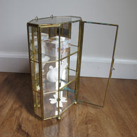 Mirrored Brass and Glass Miniature Curio Cabinet Wall Shelf