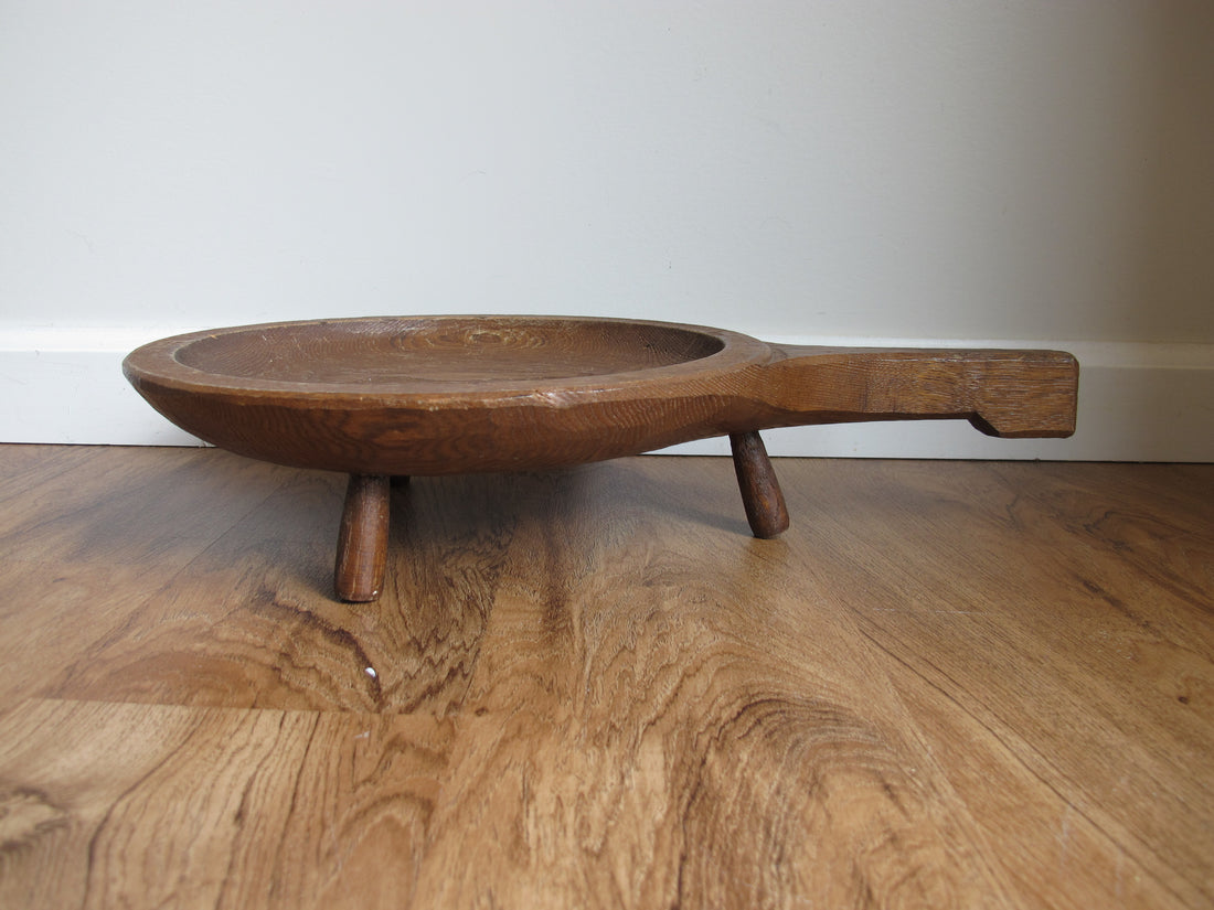 Standing Hand Carved Wood Tray with Handle Antique