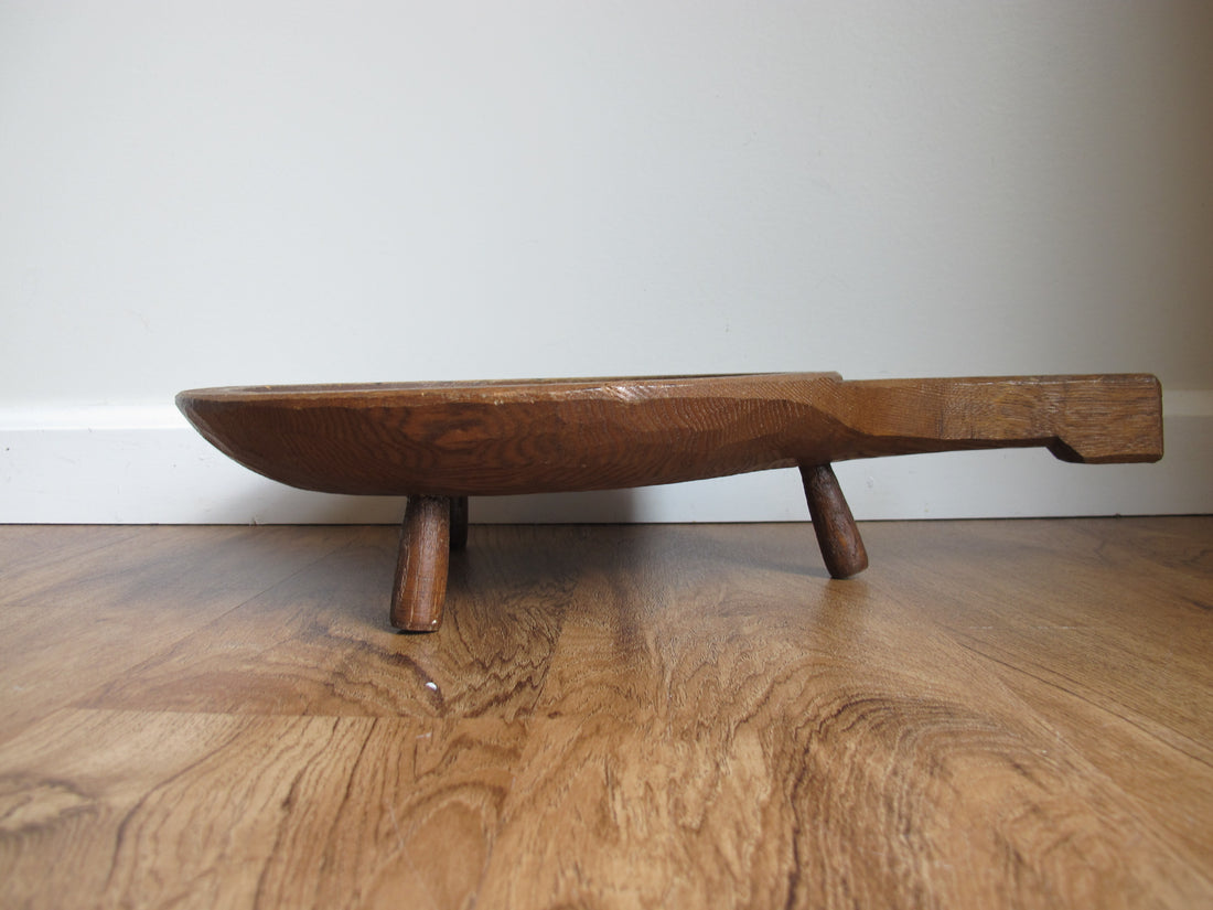 Standing Hand Carved Wood Tray with Handle Antique