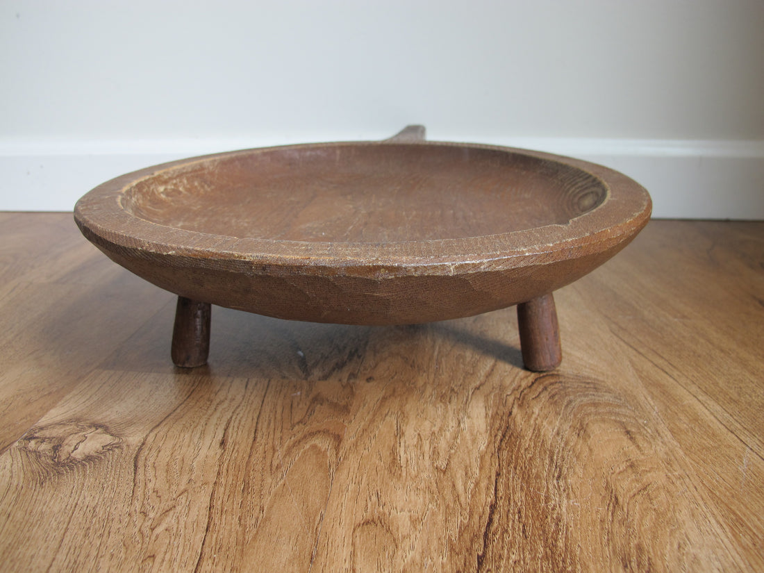 Standing Hand Carved Wood Tray with Handle Antique