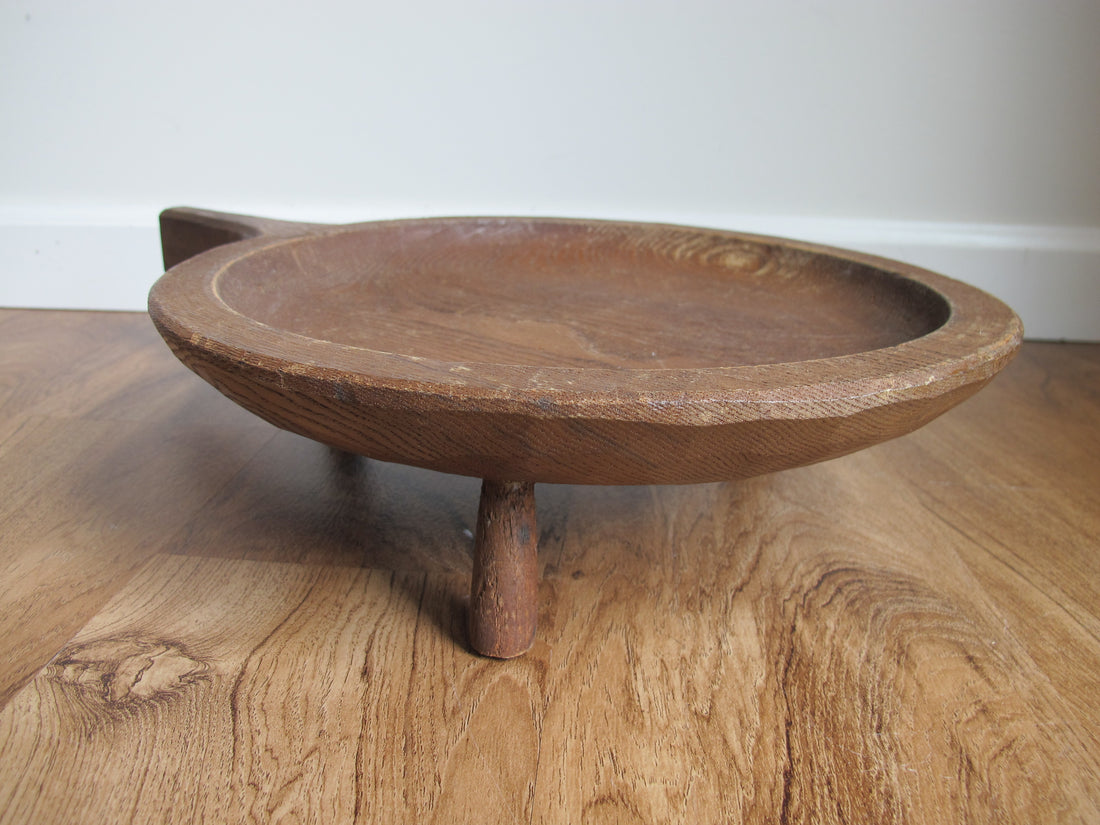 Standing Hand Carved Wood Tray with Handle Antique