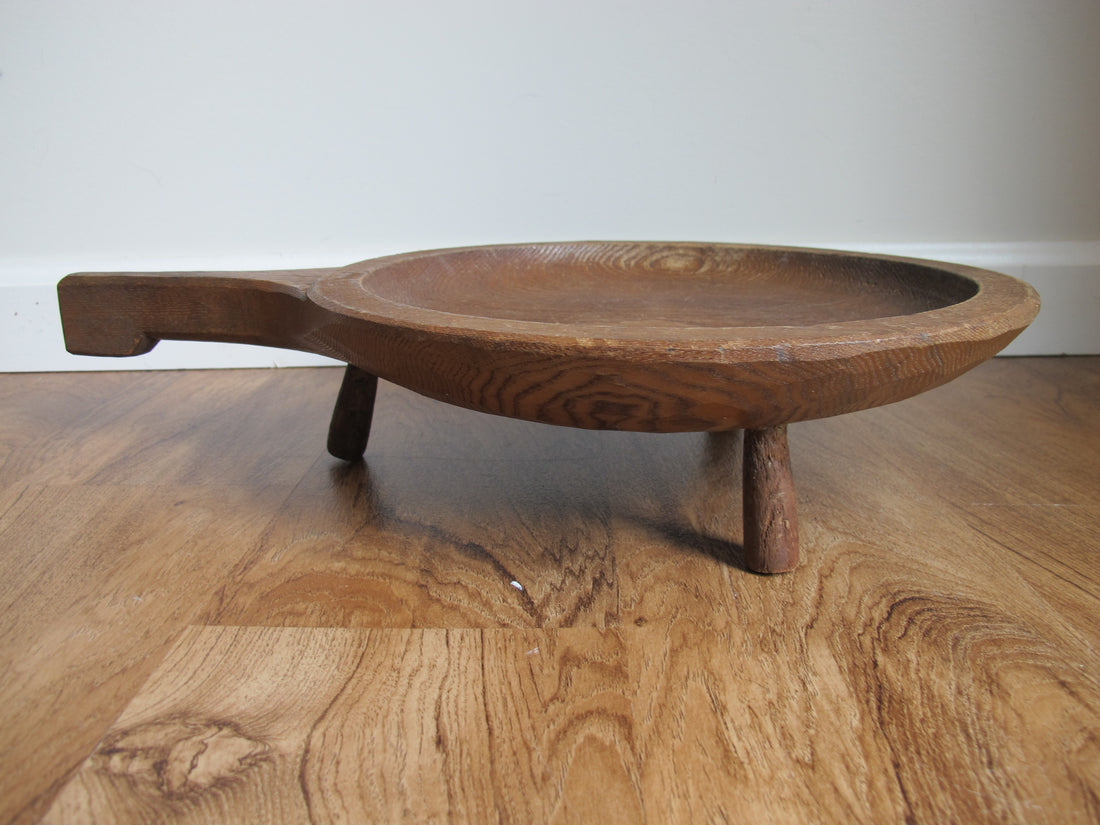 Standing Hand Carved Wood Tray with Handle Antique