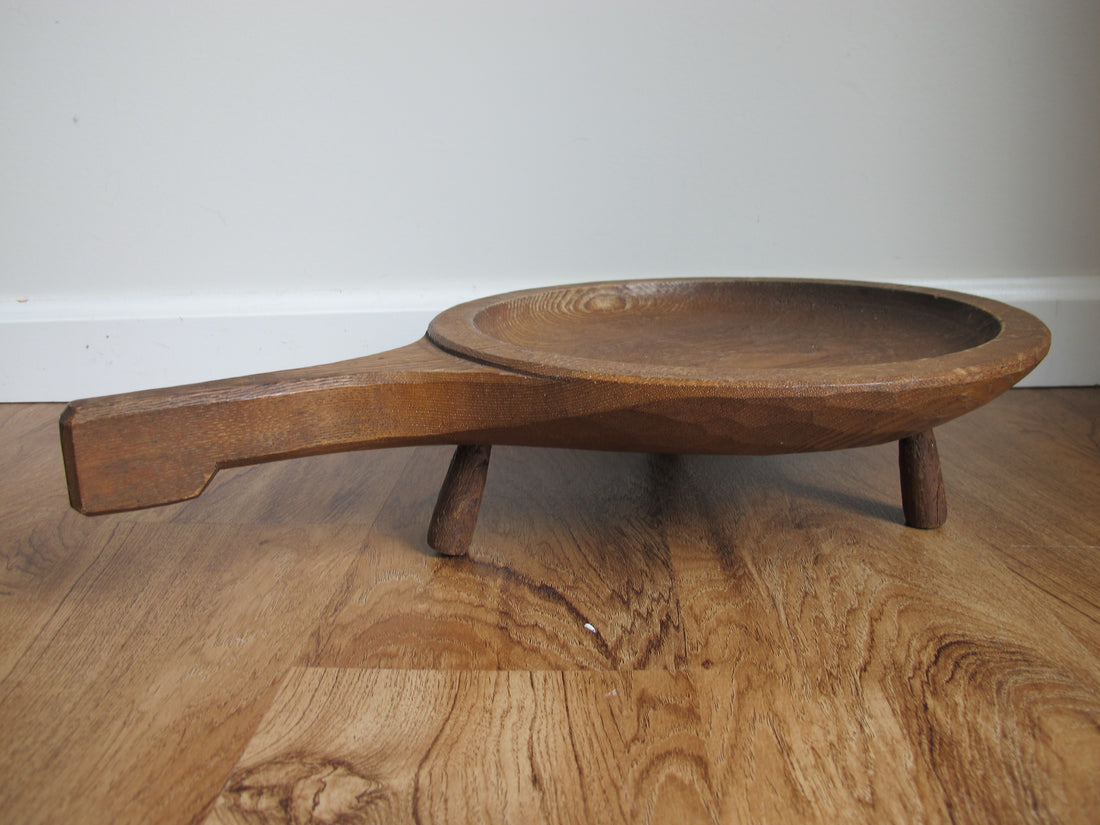 Standing Hand Carved Wood Tray with Handle Antique