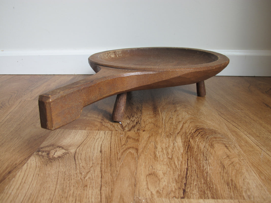Standing Hand Carved Wood Tray with Handle Antique