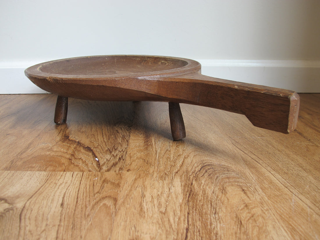 Standing Hand Carved Wood Tray with Handle Antique
