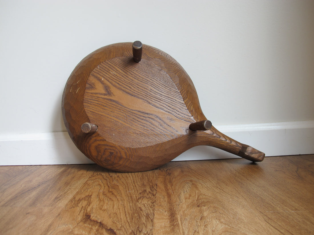Standing Hand Carved Wood Tray with Handle Antique
