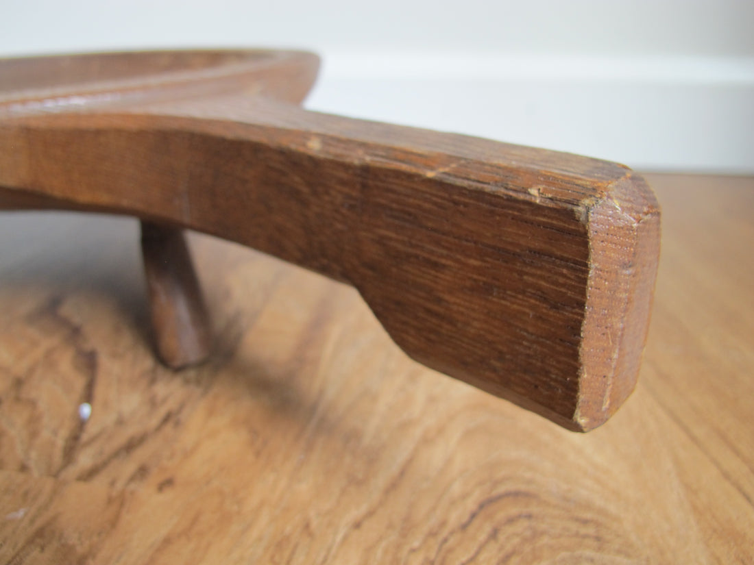 Standing Hand Carved Wood Tray with Handle Antique