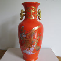 Vase Chinese Persimmon Vintage Chinoiserie Porcelain Bird Art - Not Signed or Stamped